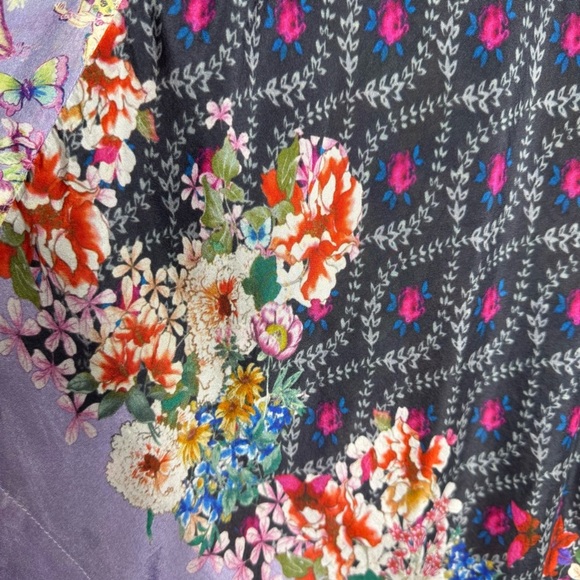 Johnny Was Shae Printed Silk Kimono Floral Mixed Print Purple Black Size Small - Picture 9 of 16
